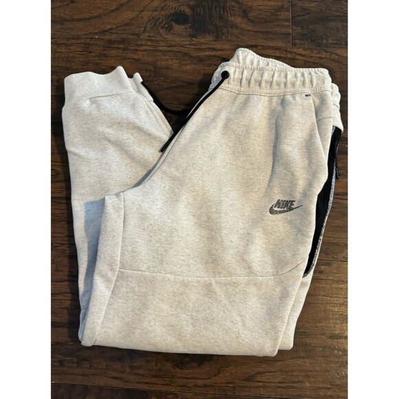 Nike Tech Fleece Sweatpants Jogger Pants Bone Heather White/Gray Large EUC - Picture 1 of 8